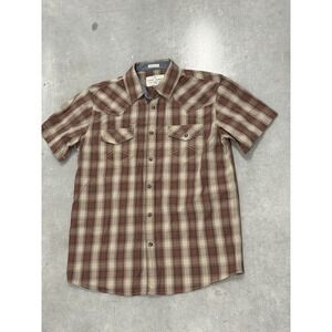 Cody James Men's Medium Brown Plaid Western Snap Button Shirt Short Sleeve
